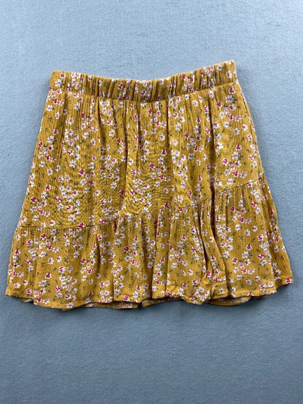 Girls Social Academy Mustard/Floral Lined Skirt w/  Ruffle Elastic Waist Size 8
